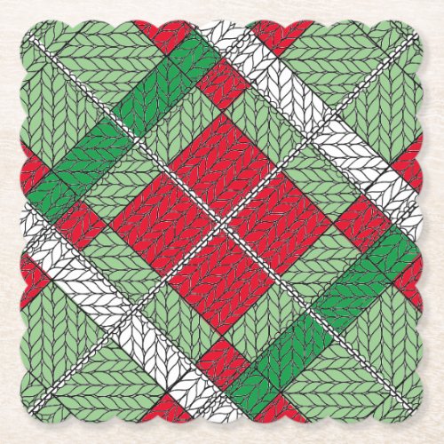 HOLIDAY ARGYLE KNIT Scalloped Square Paper Coaster