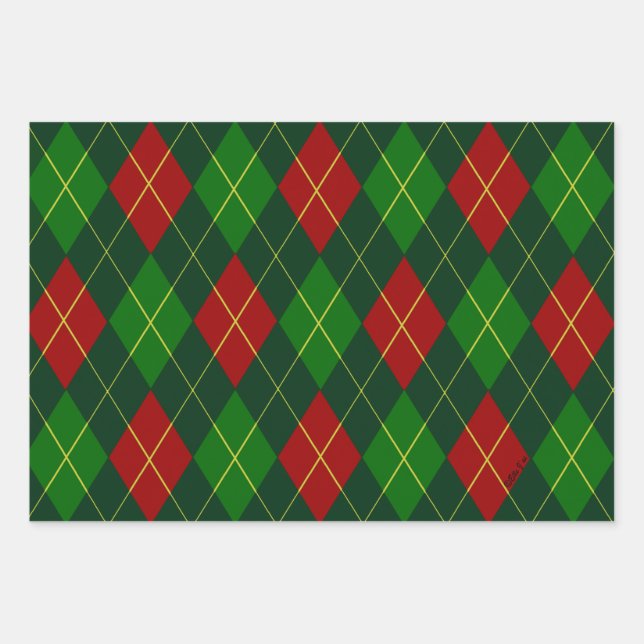 Holiday Argyle Wrapping Paper Sheets (Front)
