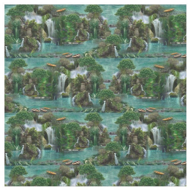 Holiday at the Magical Fantasy Lake Fabric (Close Up)