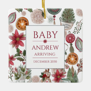 Holiday Baby Announcement Keepsake Christmas Ceramic Ornament