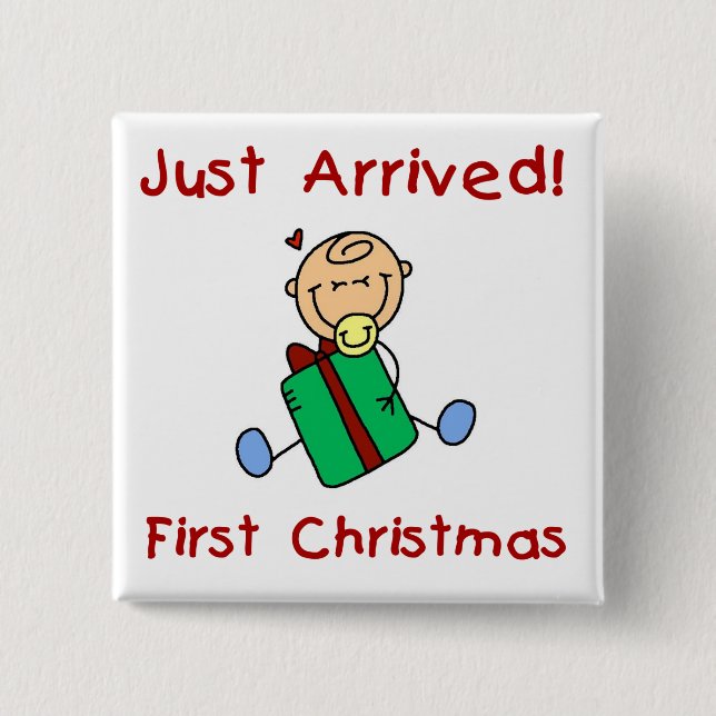 Holiday Baby Boy Just Arrived Tshirts and Gifts Pinback Button (Front)