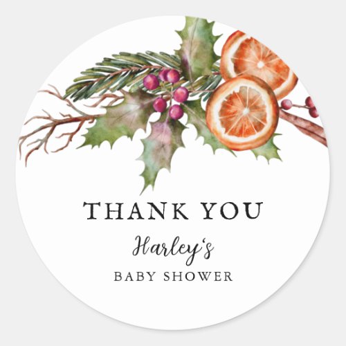 Holiday Baby Shower Gender Neutral Favor  Classic Round Sticker