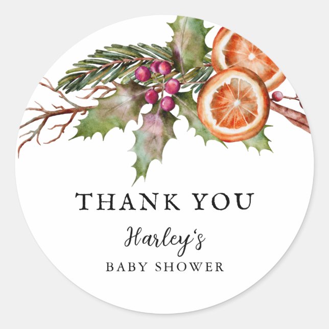 Holiday Baby Shower Gender Neutral Favor  Classic Round Sticker (Front)