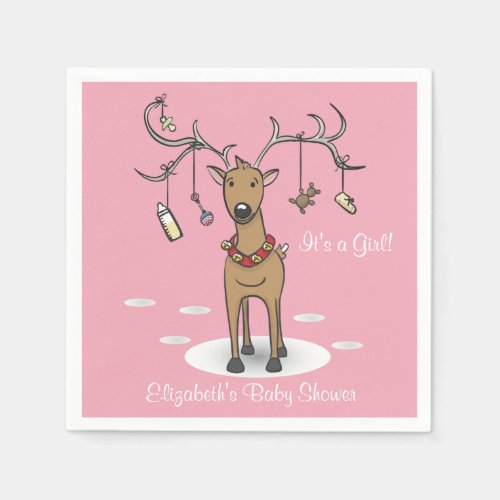 Holiday Baby Shower Girl Christmas Pink Napkin