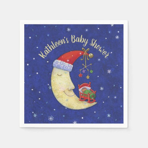 Holiday Baby Shower Santa Moon Monogrammed Name Napkins