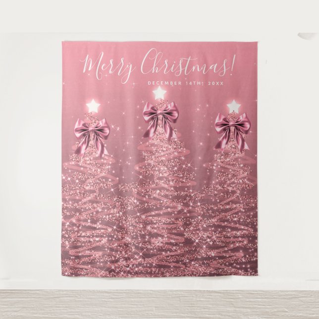 Holiday Backdrop Blush Pink Christmas Trees Bows (Front)