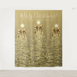 Holiday Backdrop Gold Christmas Trees w/ Bows