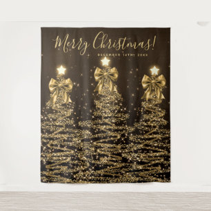 Holiday Backdrop Gold Christmas Trees w/ Bows