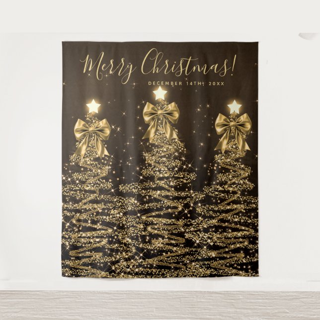 Holiday Backdrop Gold Christmas Trees w/ Bows (Front)