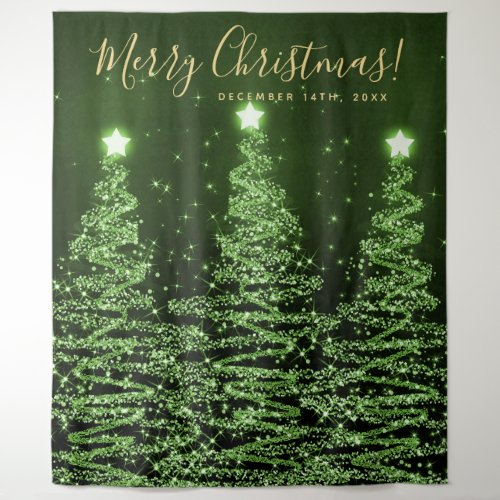 Holiday Backdrop Gold Green Merry Christmas Trees