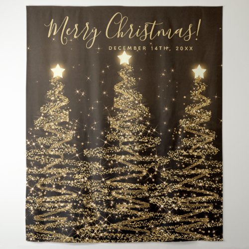 Holiday Backdrop Gold Merry Christmas Trees