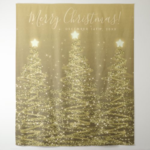 Holiday Backdrop Gold Merry Christmas Trees