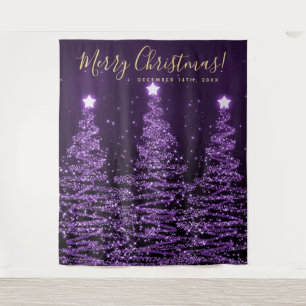 Holiday Backdrop Gold Purple Merry Christmas Trees