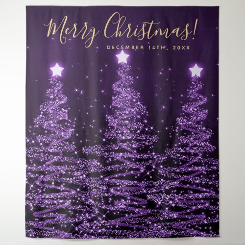 Holiday Backdrop Gold Purple Merry Christmas Trees