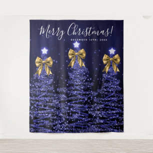 Holiday Backdrop Navy Blue Christmas Trees Gold