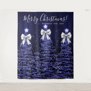Holiday Backdrop Navy Blue Christmas Trees Silver