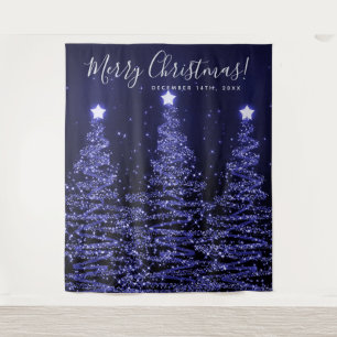 Holiday Backdrop Navy Blue Merry Christmas Trees