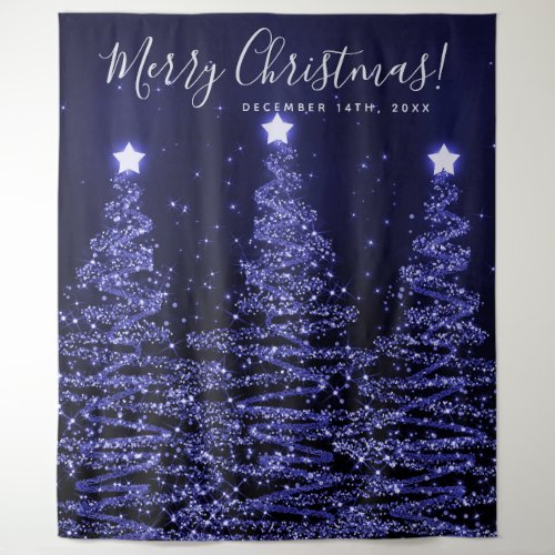 Holiday Backdrop Navy Blue Merry Christmas Trees