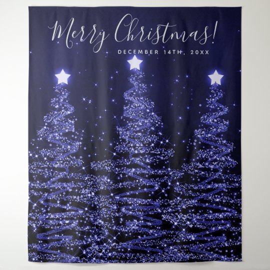 Holiday Backdrop Navy Blue Merry Christmas Trees | Zazzle.com