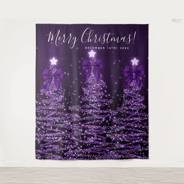 Holiday Backdrop Purple Christmas Trees Bows (Front)