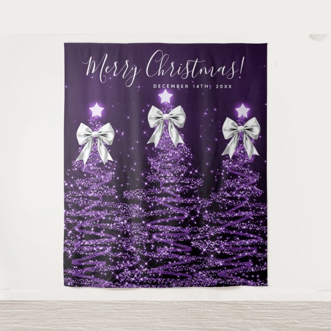 Holiday Backdrop Purple Christmas Trees Silver  (Front)
