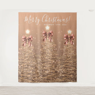 Holiday Backdrop Rose Gold Christmas Trees Bows