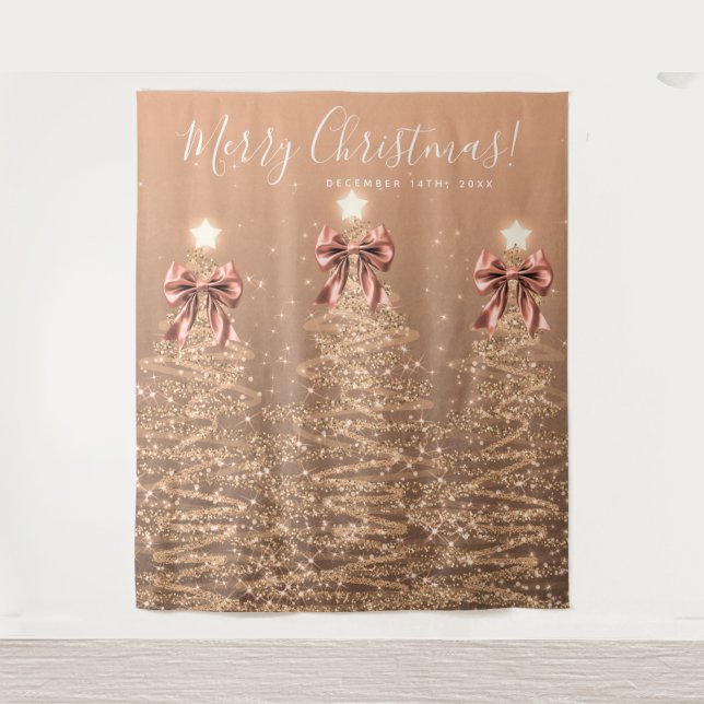 Holiday Backdrop Rose Gold Christmas Trees Bows (Front)