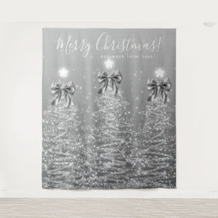 Holiday Backdrop Silver Christmas Trees w/ Bows