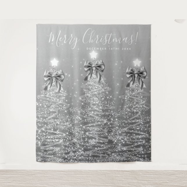 Holiday Backdrop Silver Christmas Trees w/ Bows (Front)
