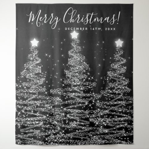 Holiday Backdrop Silver Merry Christmas Trees