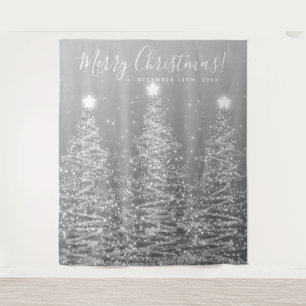 Holiday Backdrop Silver Merry Christmas Trees