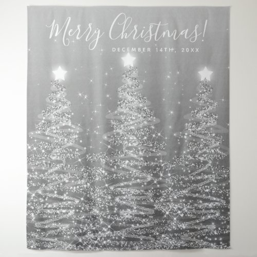 Holiday Backdrop Silver Merry Christmas Trees