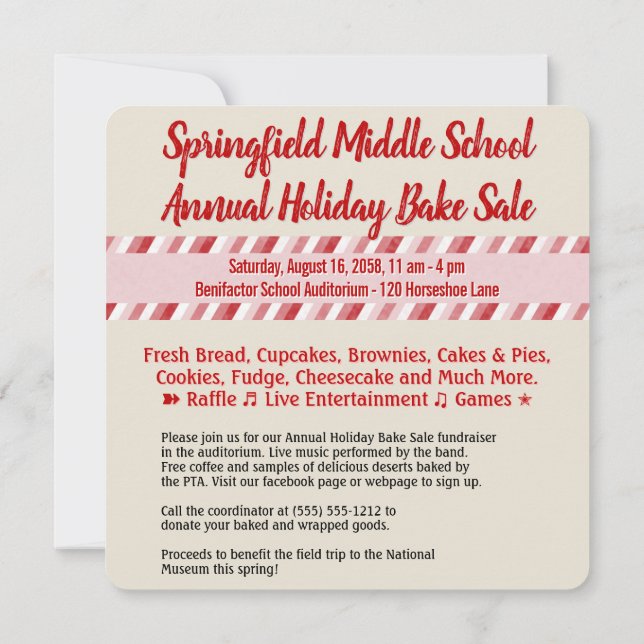 Holiday Bake Sale Bunnies Announcement (Back)