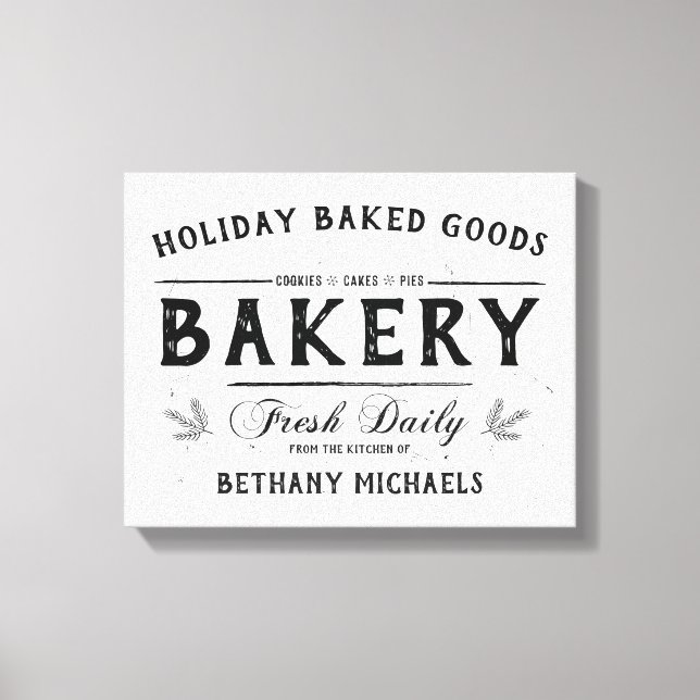 Holiday Baked Goods Vintage Farmhouse Name Canvas Print (Front)