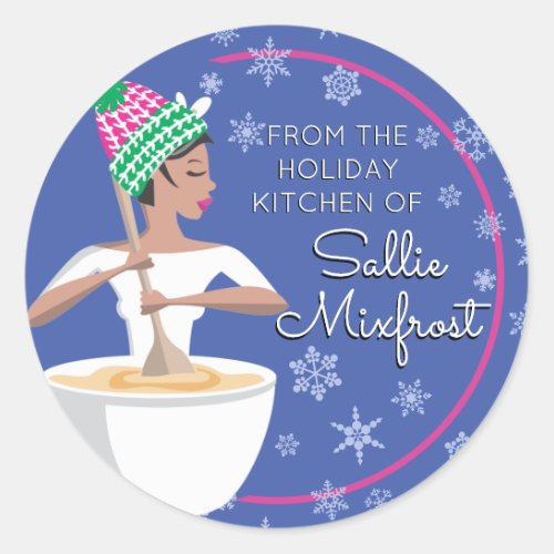 Holiday baking African American woman personalized Classic Round Sticker