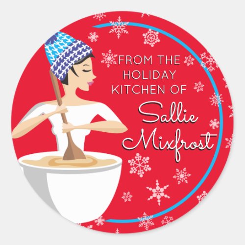 Holiday baking bakery woman Christmas personalized Classic Round Sticker