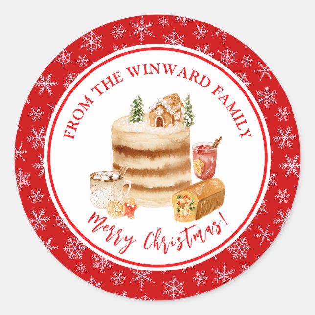 Holiday Baking Christmas Cake Classic Round Sticker (Front)