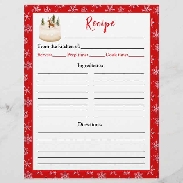 Holiday Baking Christmas Cake Recipe Page (Front)