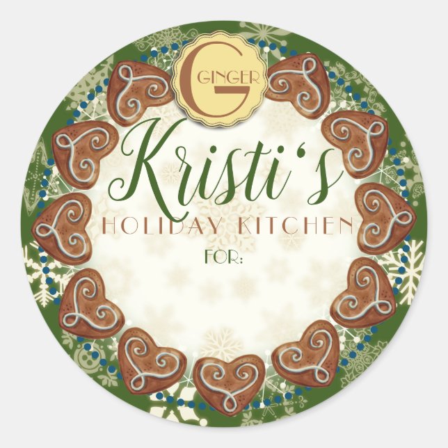 Holiday baking gingerbread cookies personalized classic round sticker (Front)