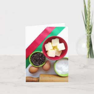 Holiday baking ingredients chocolate and sugar letterpress thank you card