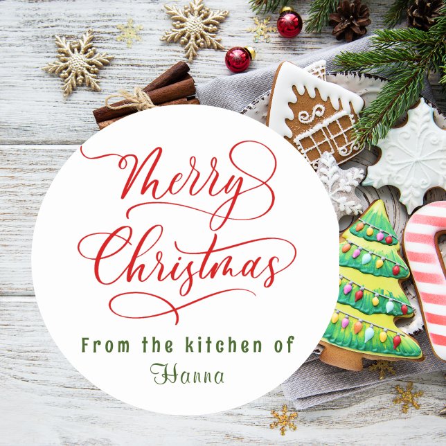 Holiday Baking Merry Christmas Personalized Classic Round Sticker (Creator Uploaded)