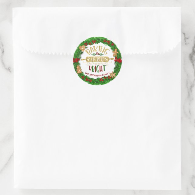 Holiday - "Baking Spirits Bright" - Personalize Classic Round Sticker (Bag)