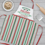 Holiday Baking Team Christmas Cookie Party Striped Apron<br><div class="desc">Celebrate time together at home in the kitchen with a custom red & green striped Holiday Baking Team apron. All text on this template is simple to customize. The design features red, green and white vertical stripes, cute holly leaves and berries, rolling pin, family name, and optional funny title. Add...</div>