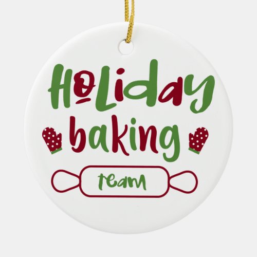 Holiday Baking Team Christmas Oven Mitts Red Green Ceramic Ornament