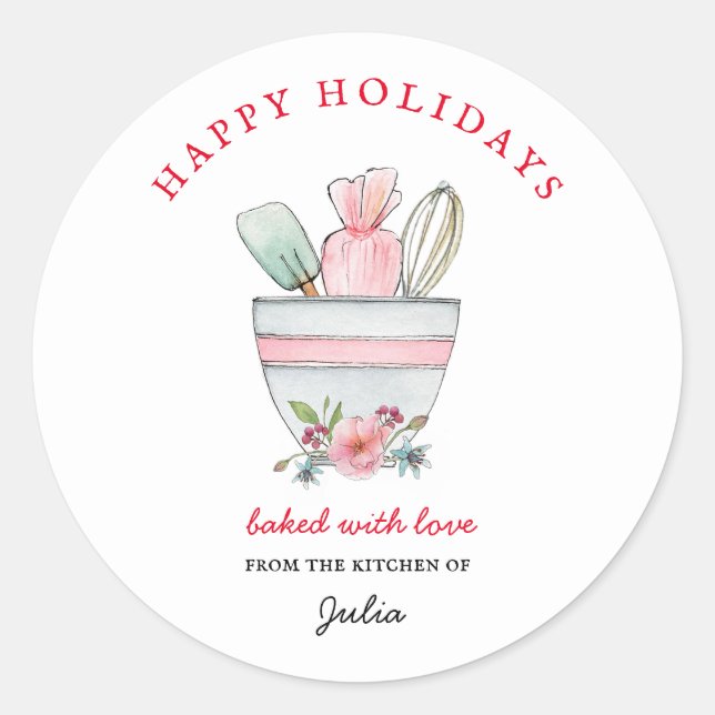 Holiday Baking utensils Bakers  Classic Round Sticker (Front)