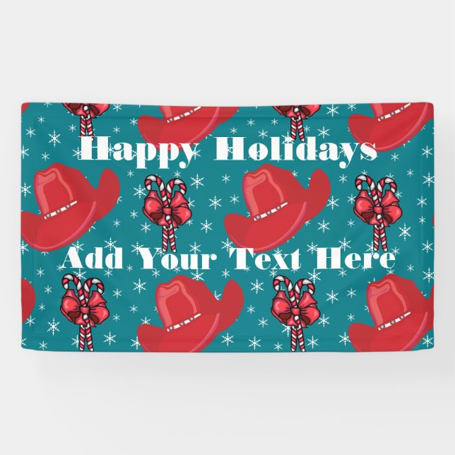 Holiday Banner Cowboy Hats And Candy Canes (Horizontal)