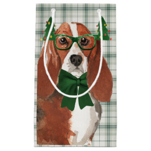 BASSET HOUND Large Full Color Gift Bag w/matching Gift Tag 11" x 9" x 4" 
