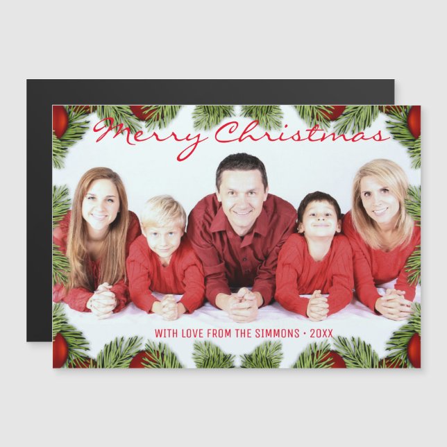 Holiday Baubles and Pine Christmas Magnetic Card (Front/Back)