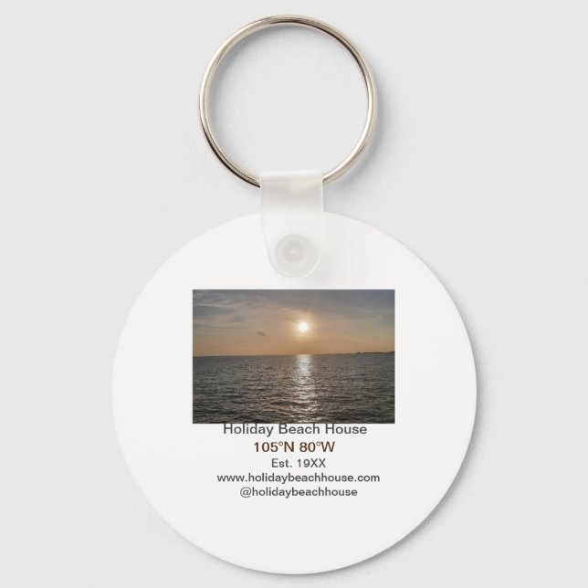 Holiday beach ocean house longitude latitude est.  keychain (Front)