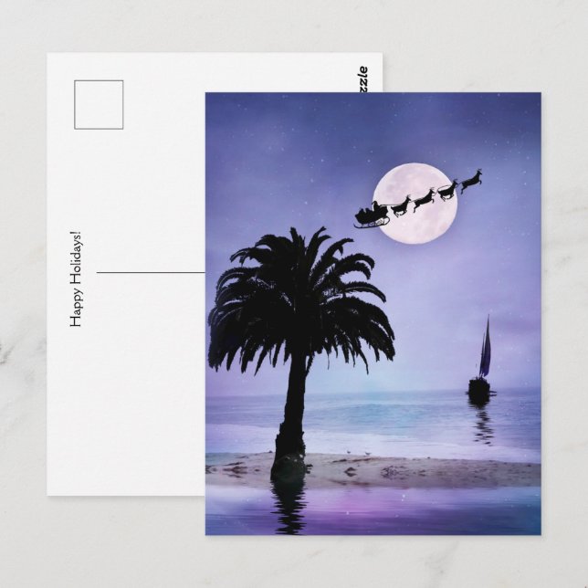 Holiday Beach Sailboat with Santa Postcard (Front/Back)